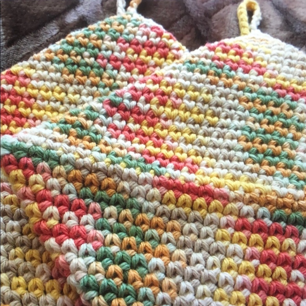 Fall colors hand crochet cotton potholders makes a great gift - Picture 2 of 3